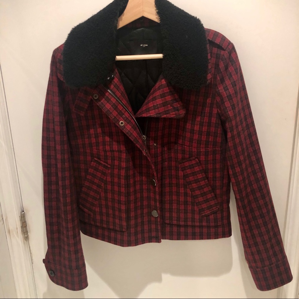 ET VOUS wool blend check jacket size M